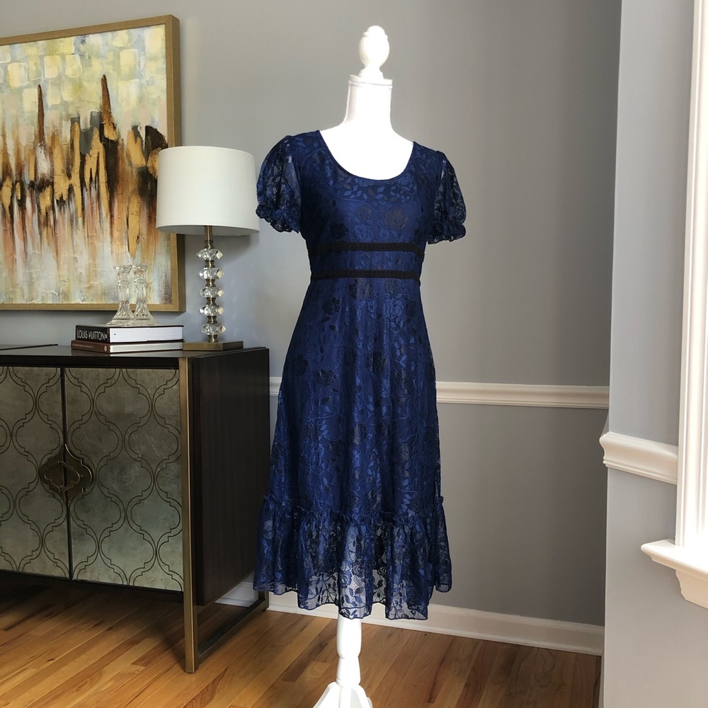 Gorgeous navy blue & black lace dress -Francesca's